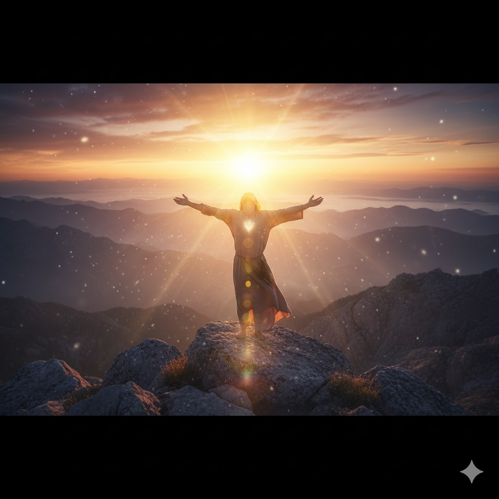 A person embracing the light, symbolizing the 333 angel number meaning of spiritual growth and openness.