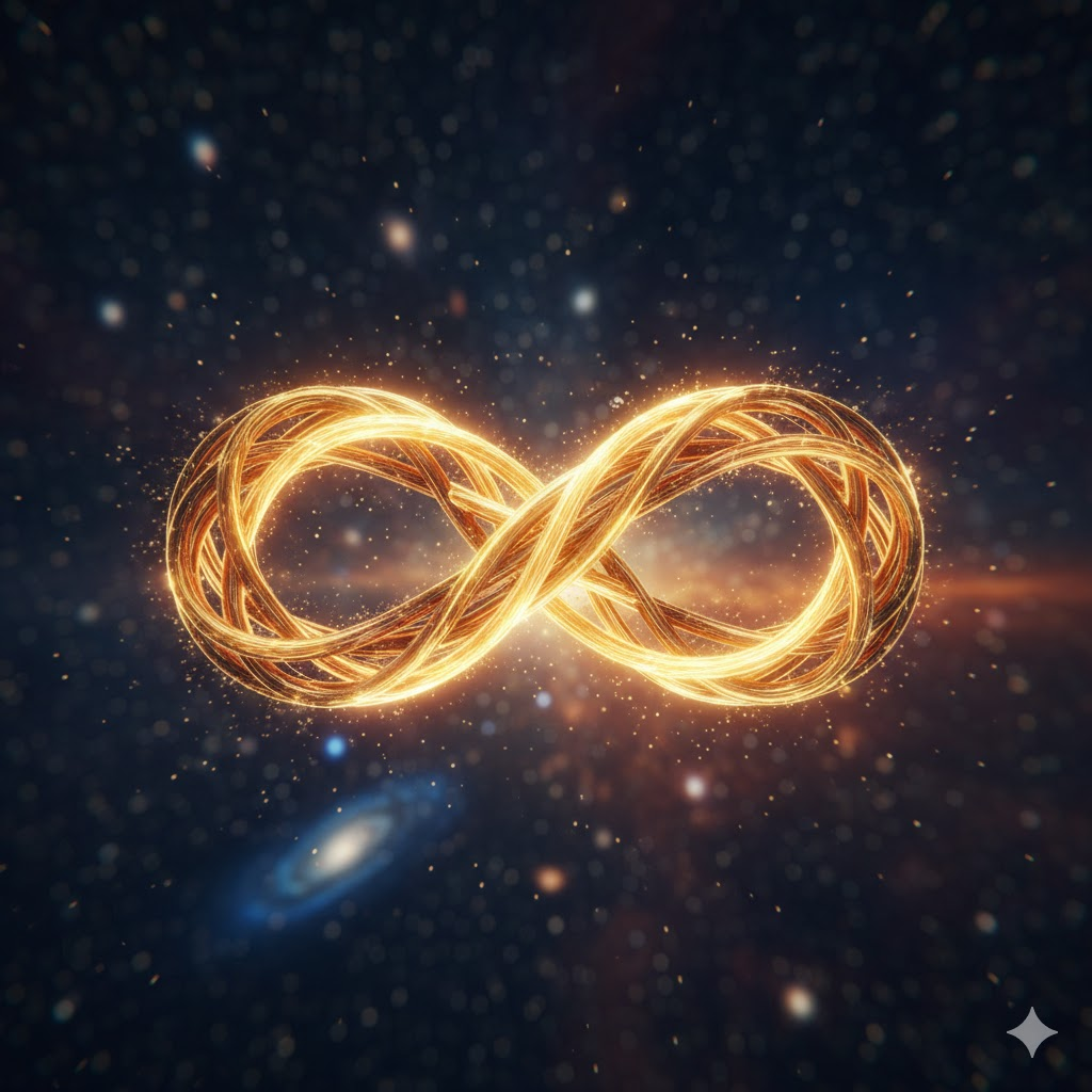 The 8 angel number meaning symbolized by a golden infinity loop, representing infinite abundance and flow.